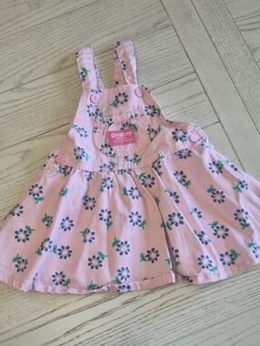 Vintage OshKosh B'Gosh Girls Flower Overall Dress Size 24m Made in USA